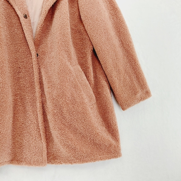 Studio Untold Orange Teddy Bear Wide V Neck Snap Trench Pea Winter Coat Z84 - Picture 3 of 8